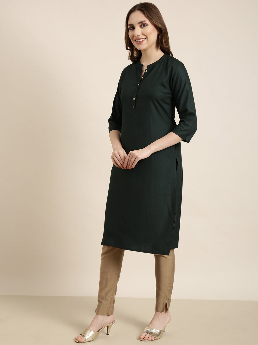 Women's Straight Green Solid Kurta