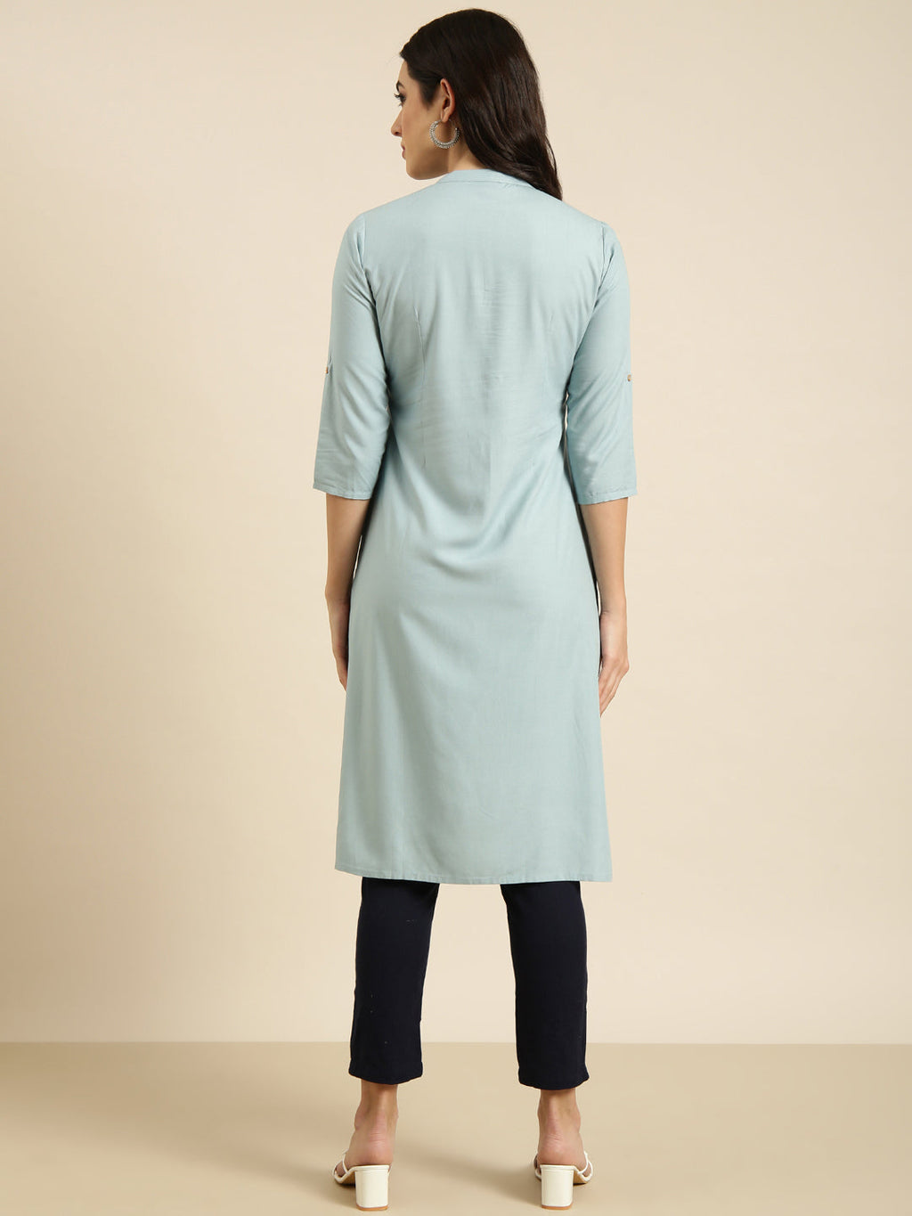 Women's Straight Blue Solid Kurta