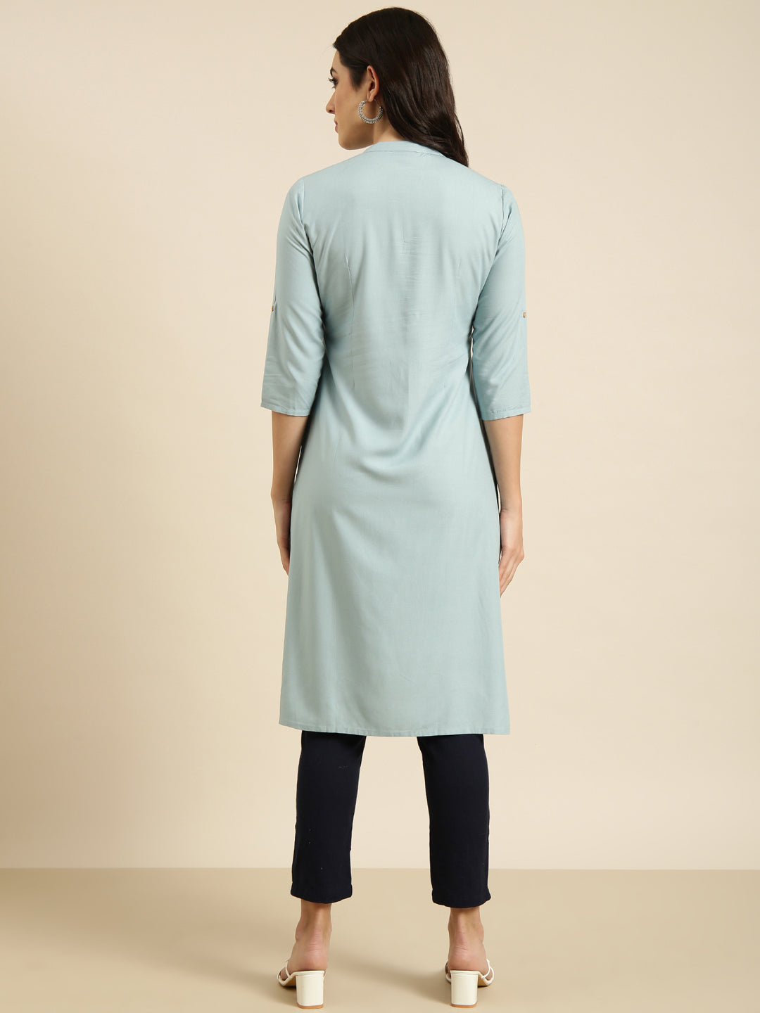 Women's Straight Blue Solid Kurta