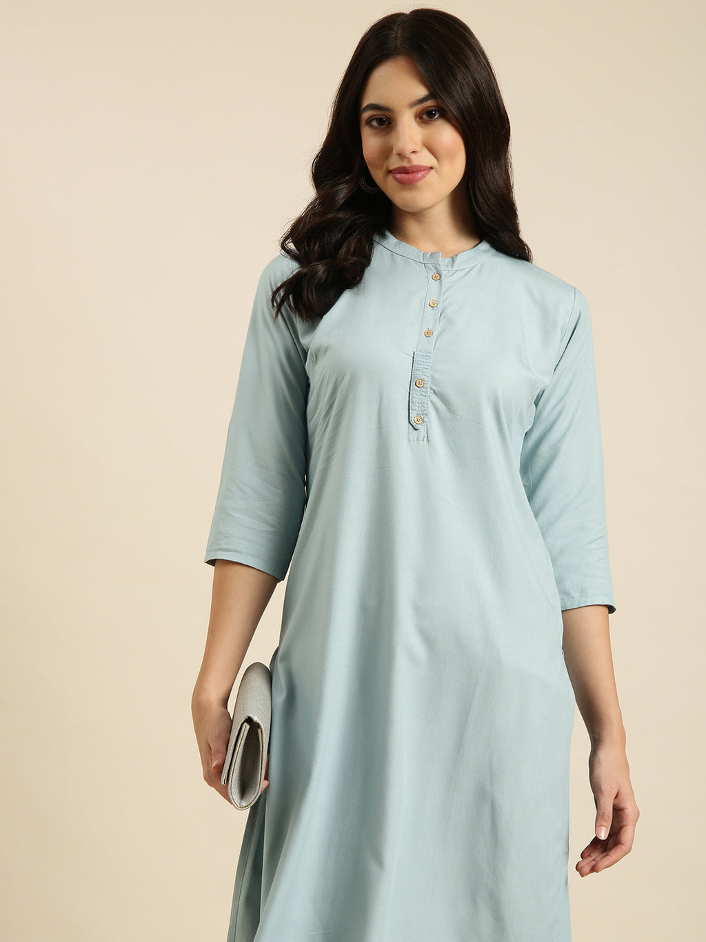 Women's Straight Blue Solid Kurta