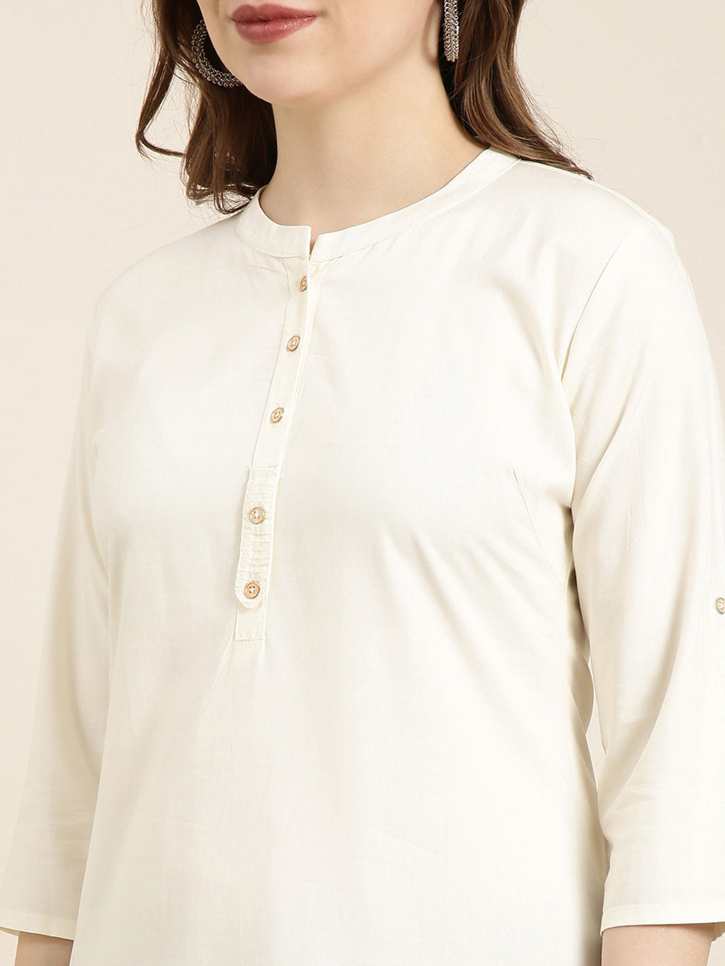 Women's Straight Cream Solid Kurta