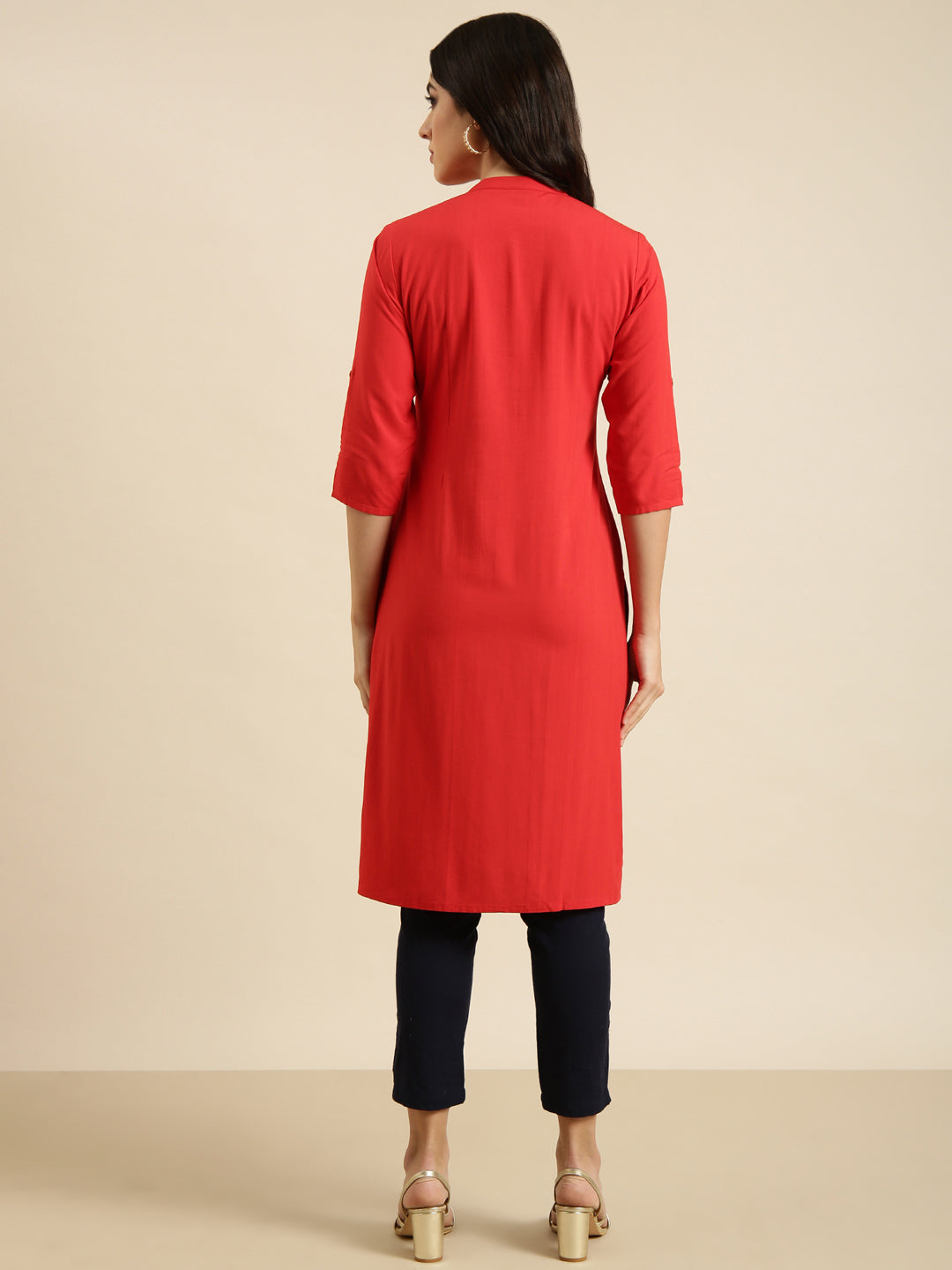 Women's Straight Red Solid Kurta