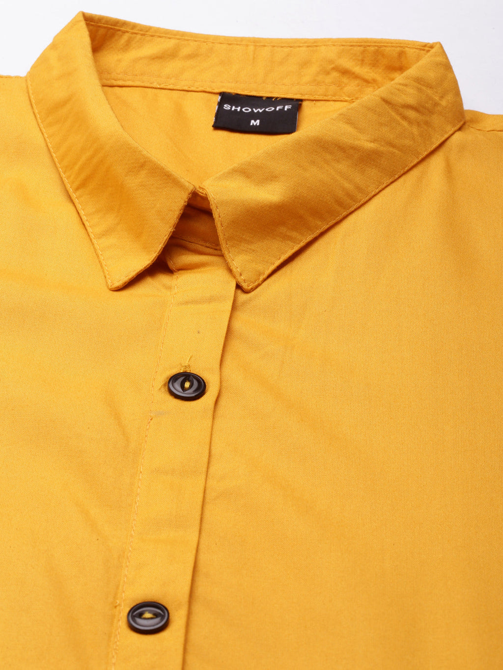 Women's Yellow Shirt Collar Belted Shirt Dress