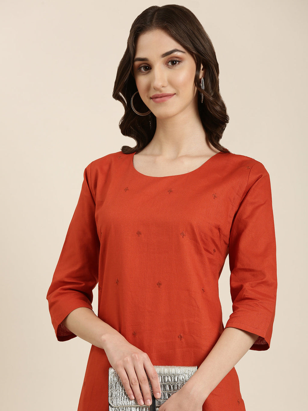 Women's Rust Solid Straight Kurta
