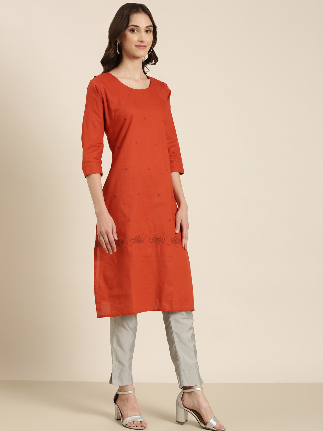 Women's Rust Solid Straight Kurta
