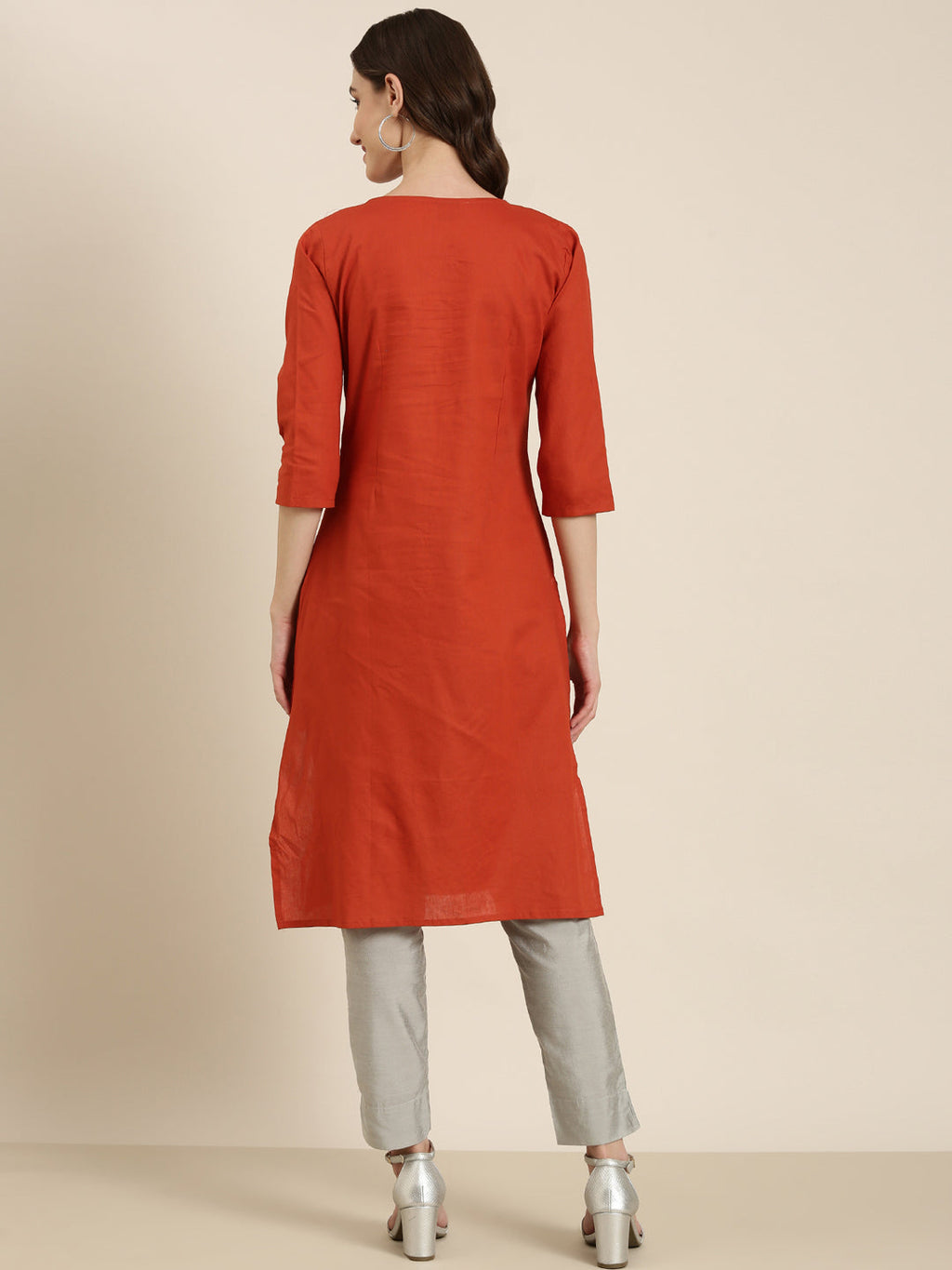 Women's Rust Solid Straight Kurta