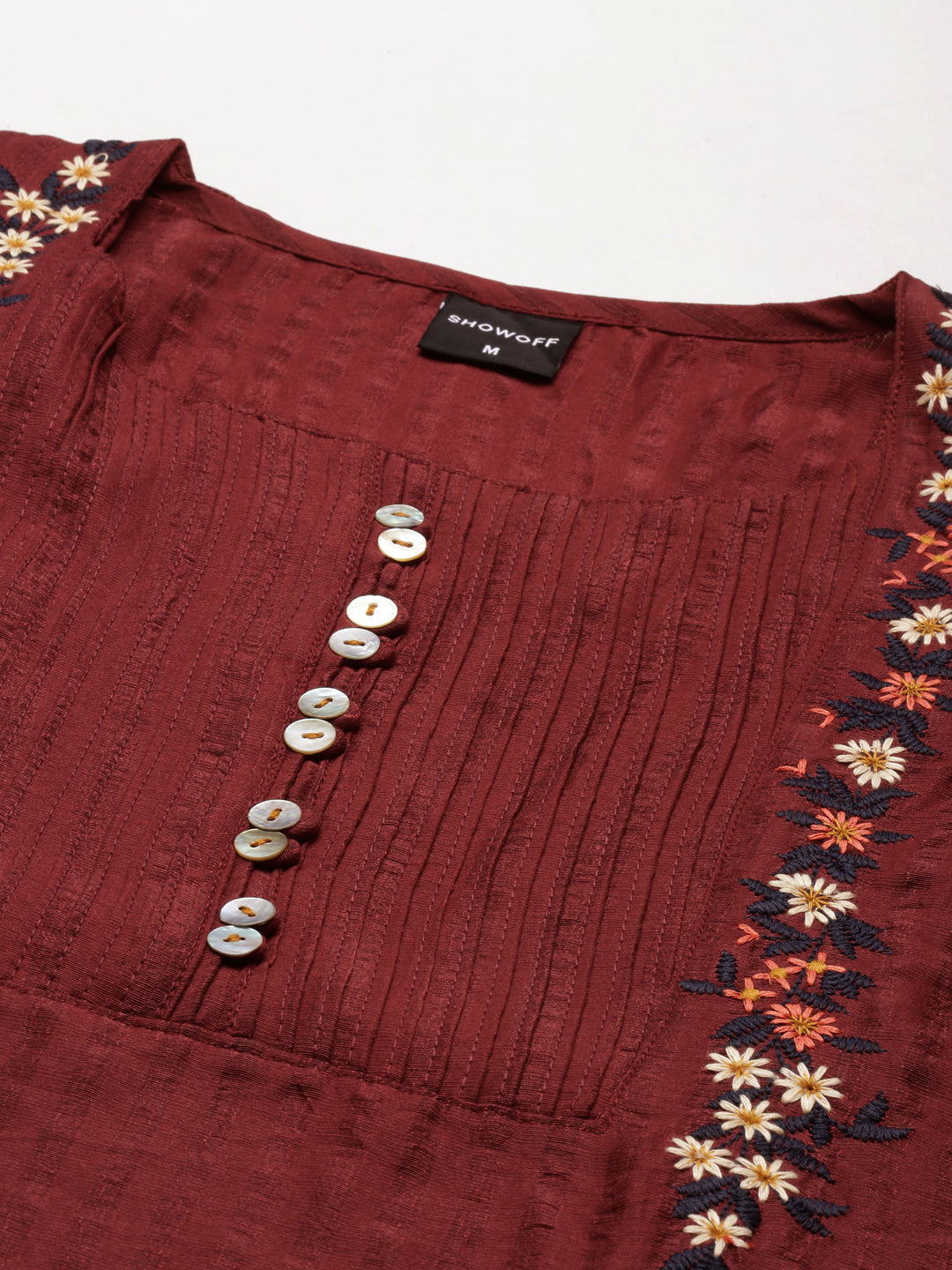 Women's Magenta Thread Work Straight Kurta