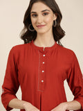 Women's Rust Mandarin Collar Straight Kurta
