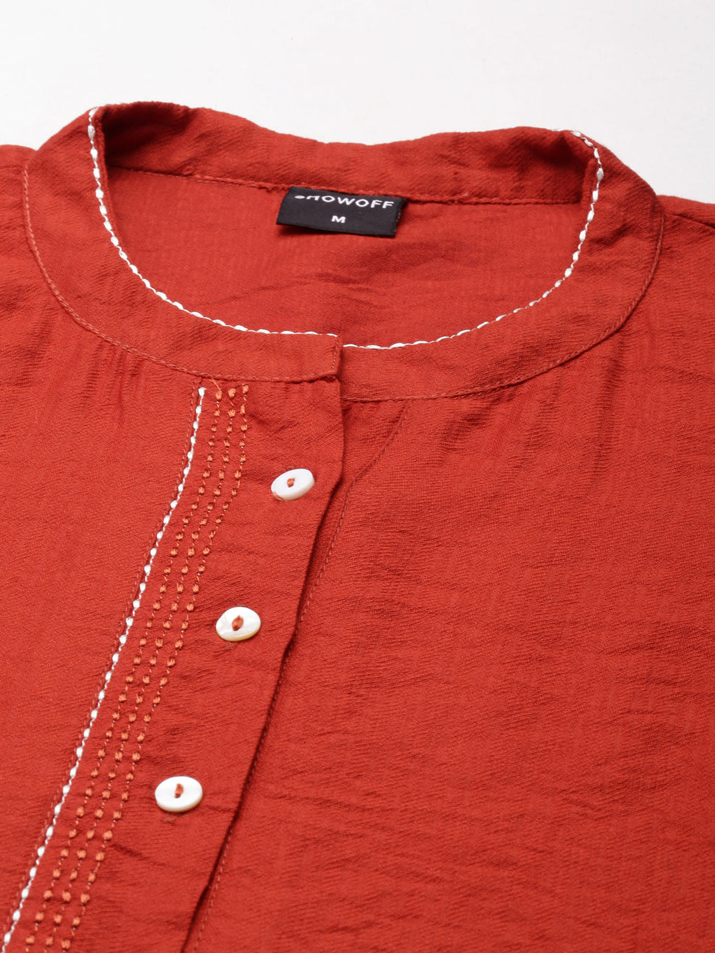 Women's Rust Mandarin Collar Straight Kurta