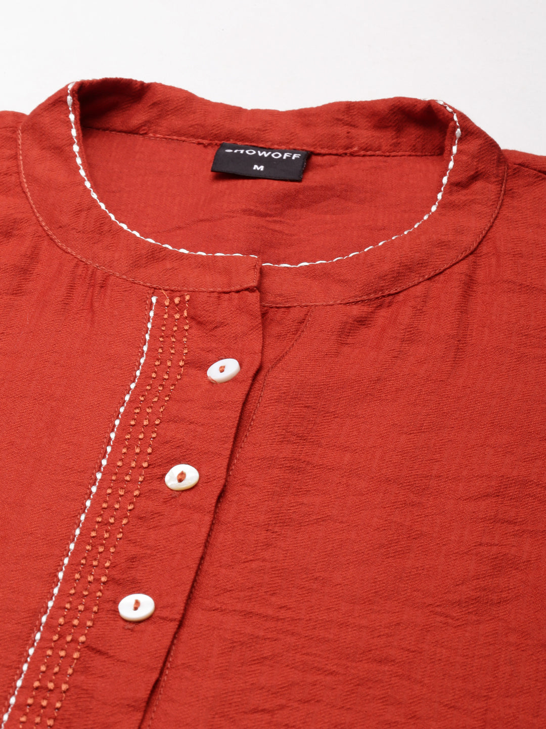 Women's Rust Mandarin Collar Straight Kurta