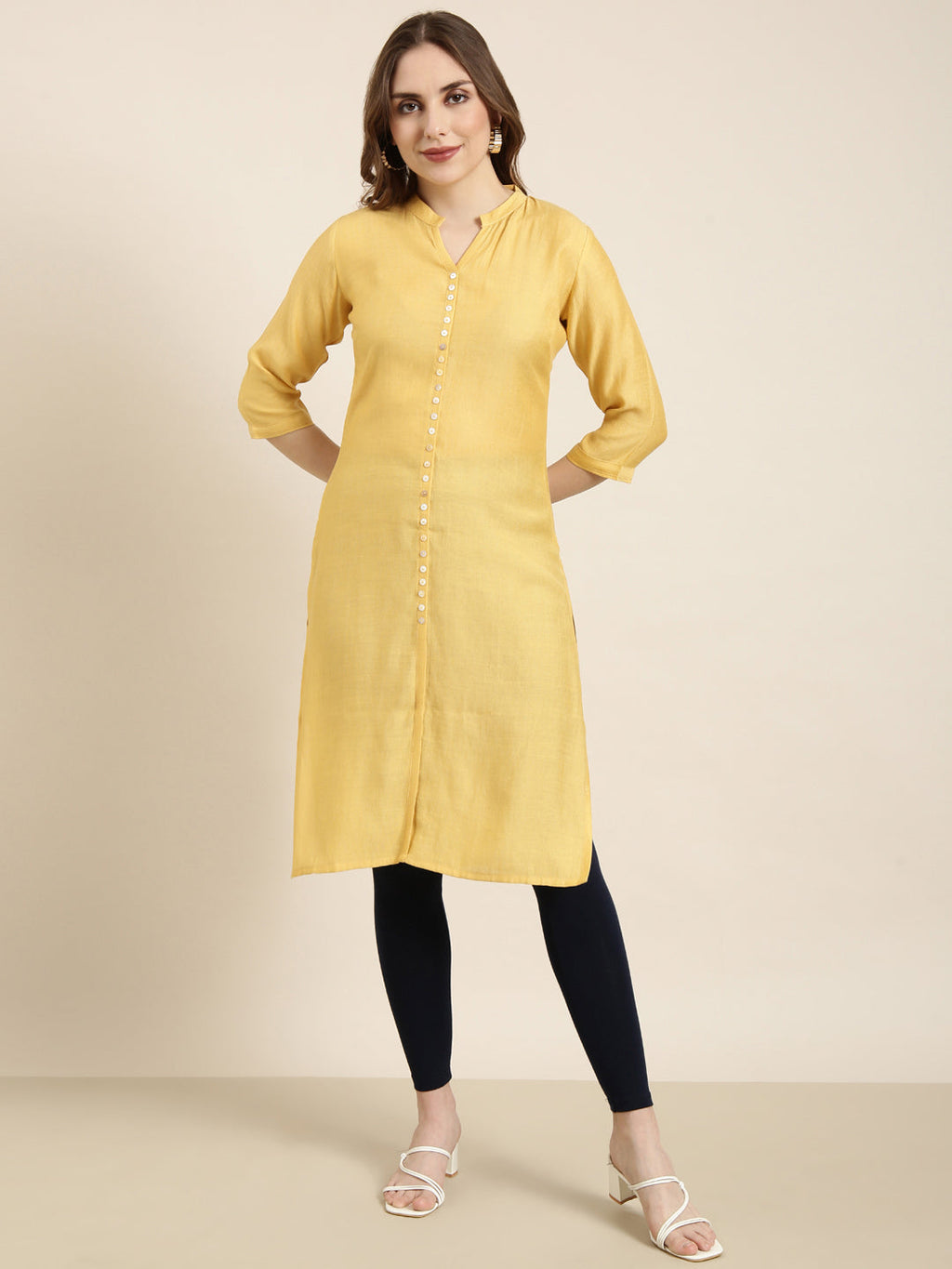 Women's Straight Mustard Solid Kurta