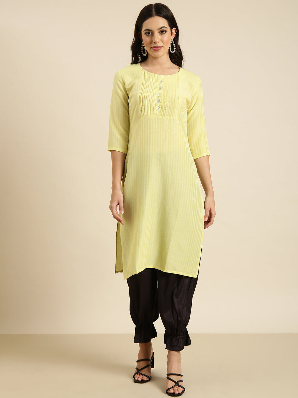 Women's Straight Yellow Solid Kurta
