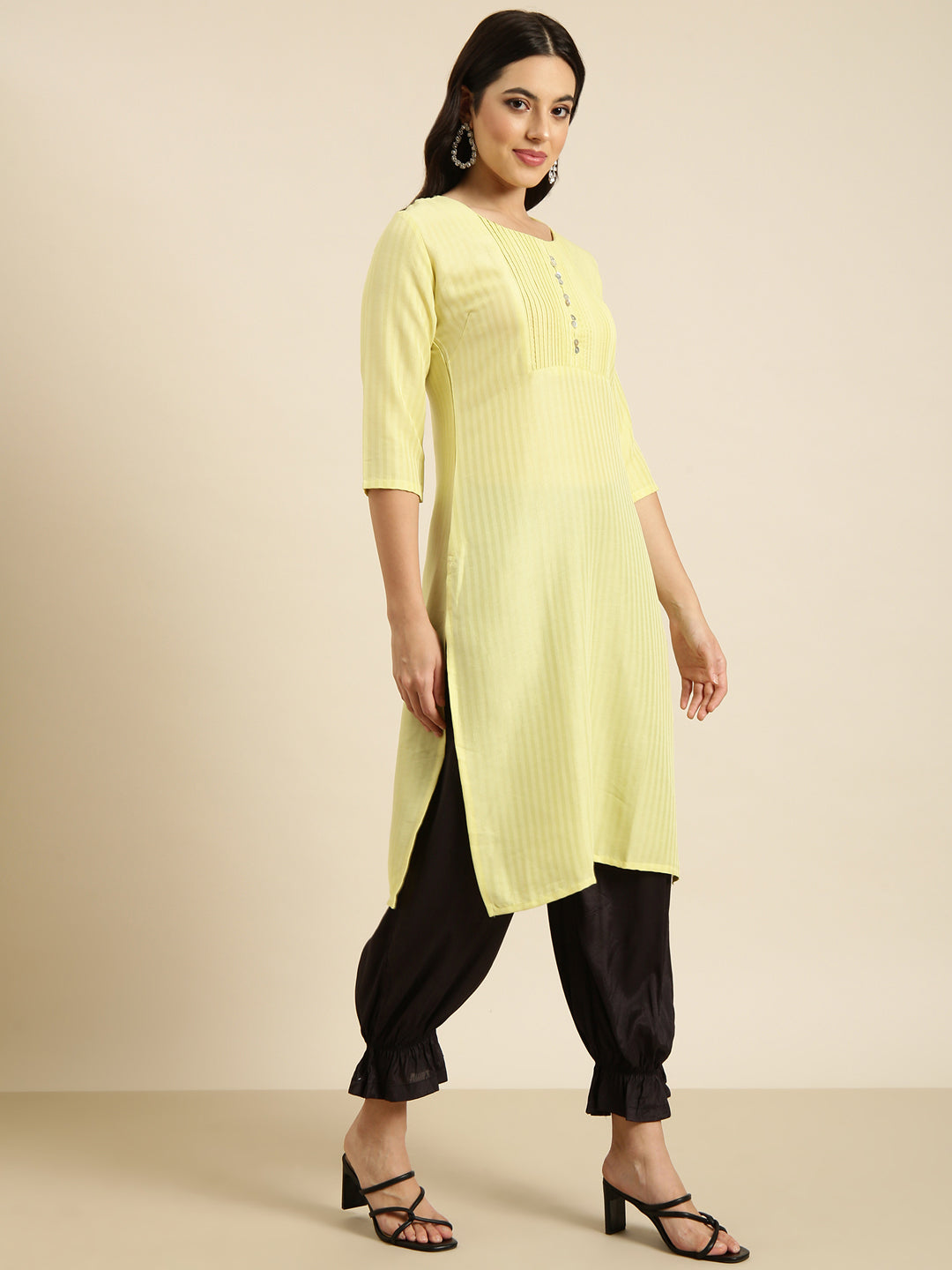Women's Straight Yellow Solid Kurta
