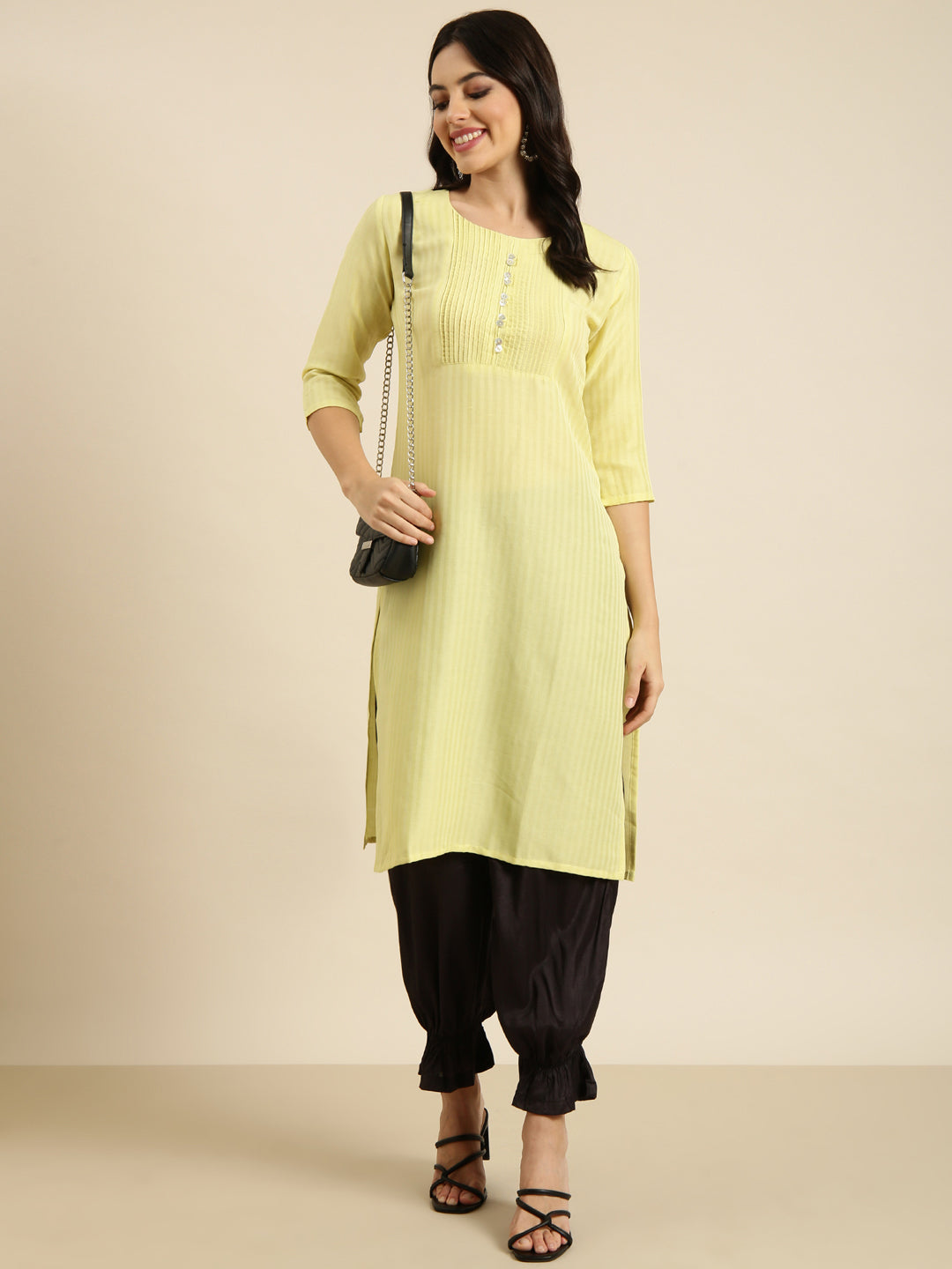 Women's Straight Yellow Solid Kurta