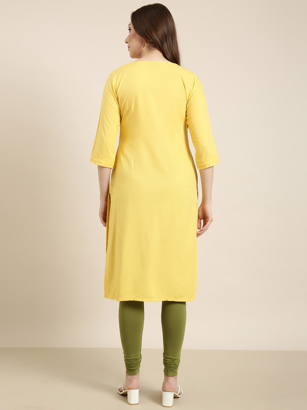 Women's Straight Yellow Solid Kurta
