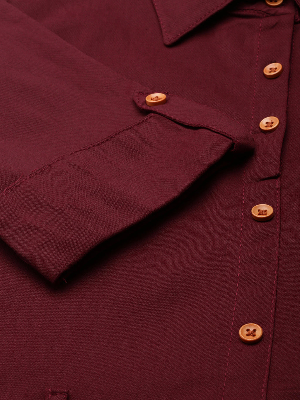 Women's Maroon Belted Shirt Style Dress