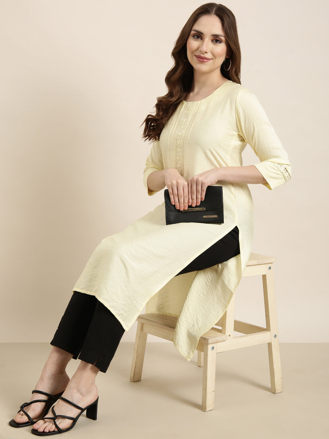 Women's Straight Yellow Solid Kurta