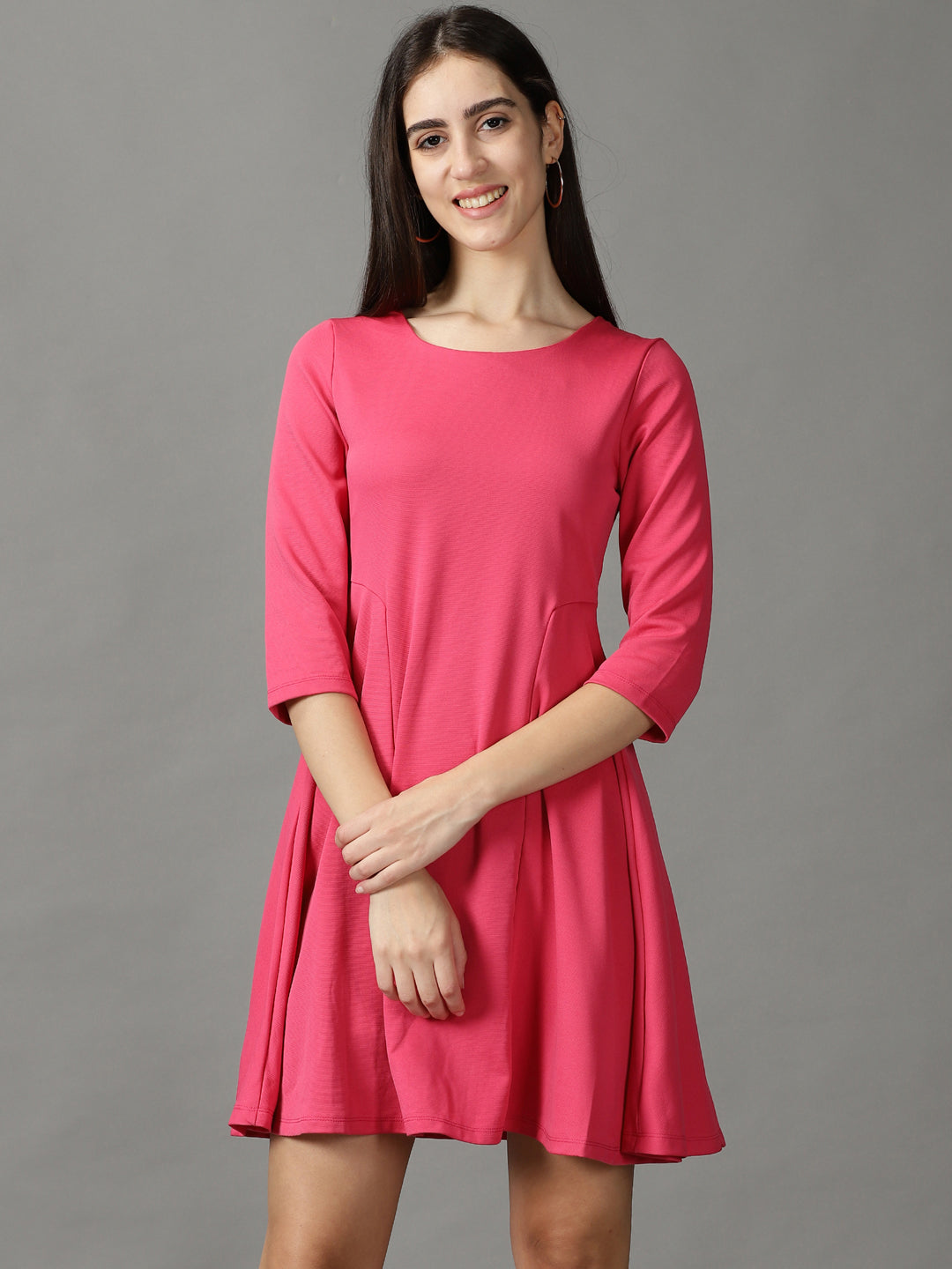 Women's Pink Regular Sleeves Mini A-Line Dress