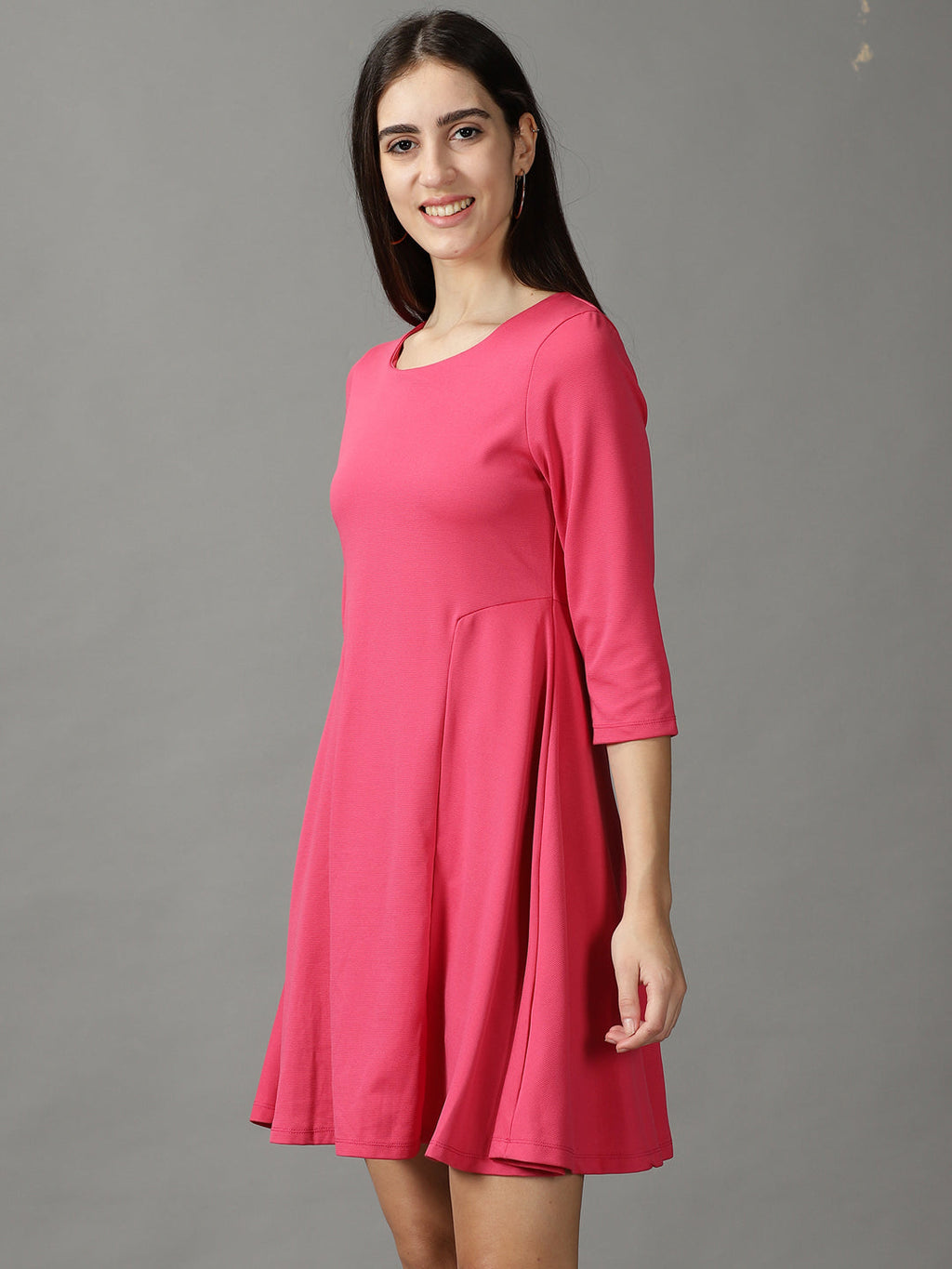 Women's Pink Regular Sleeves Mini A-Line Dress