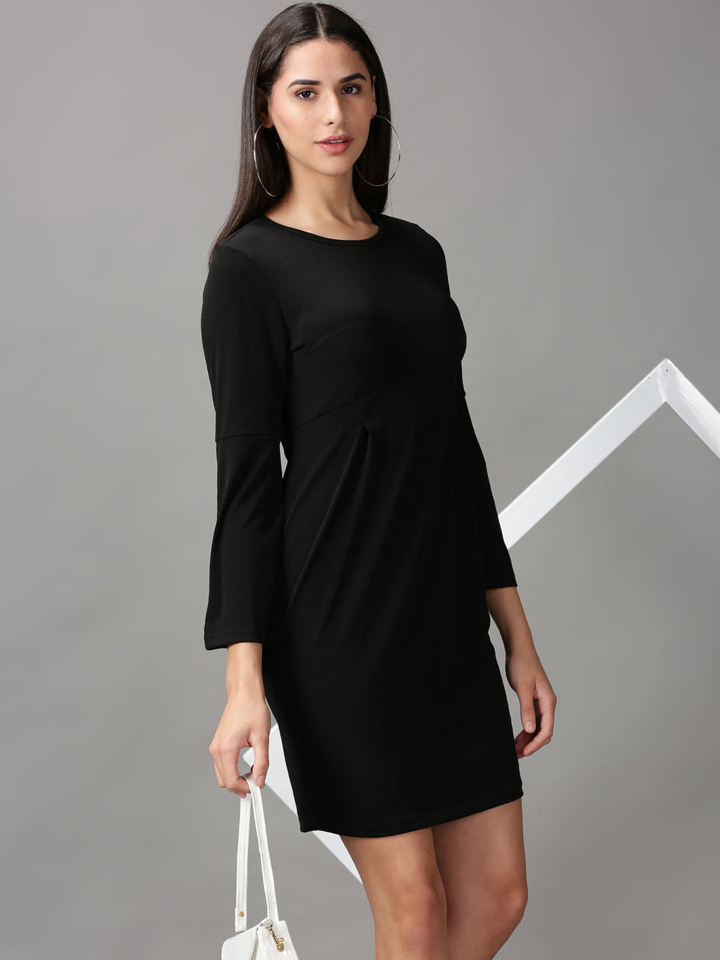 Women's Black Solid Fit & Flare Dress