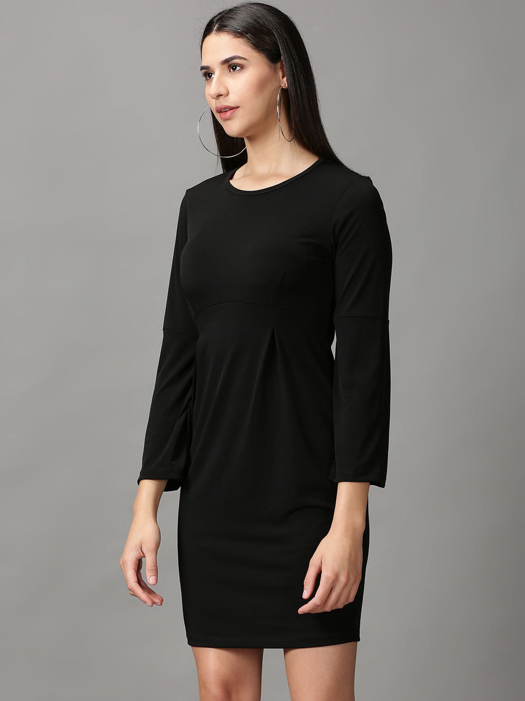 Women's Black Solid Fit & Flare Dress