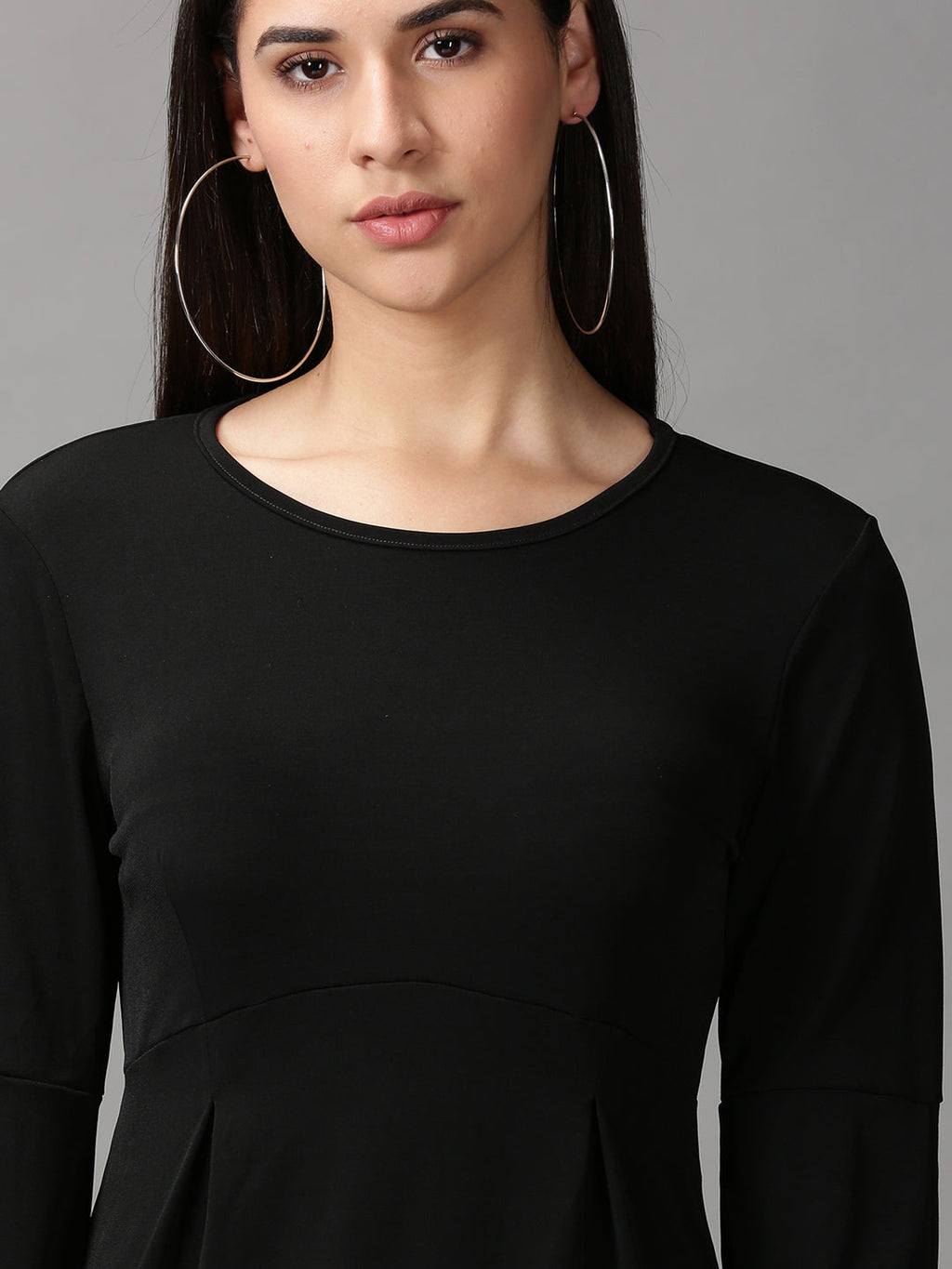 Women's Black Solid Fit & Flare Dress