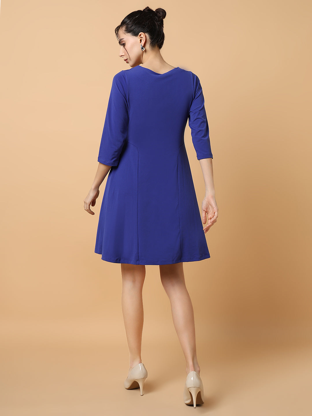 Women's Blue Flared Sleeves Sheath Dress
