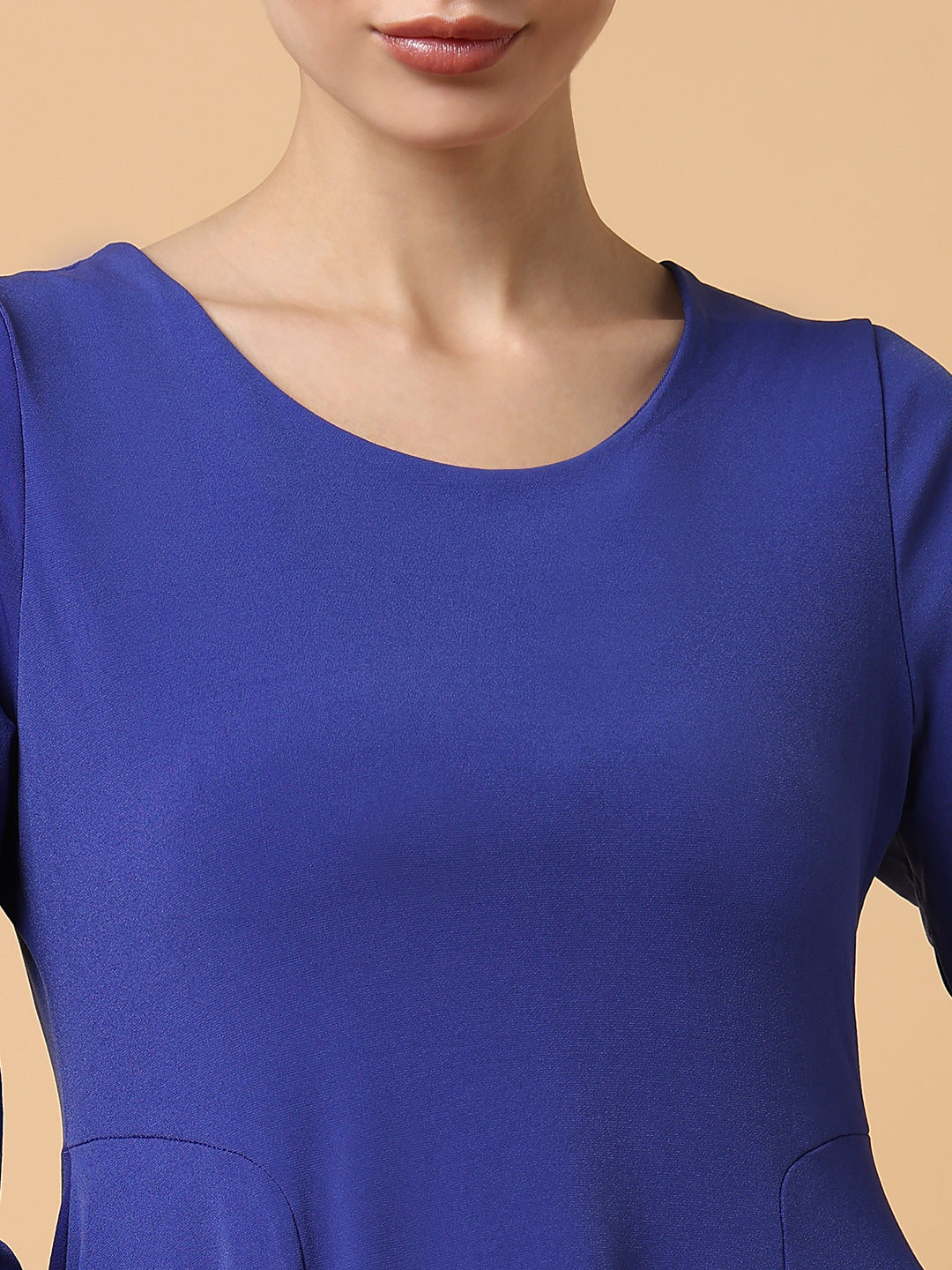 Women's Blue Flared Sleeves Sheath Dress