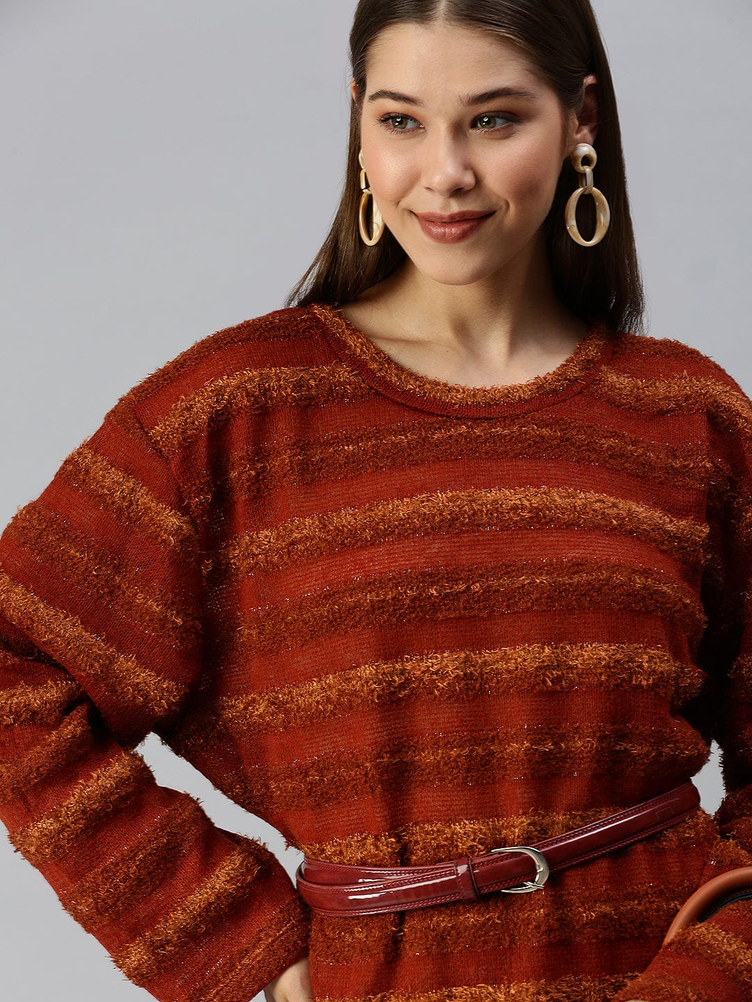 Women's Self Design T-shirt Rust Dress