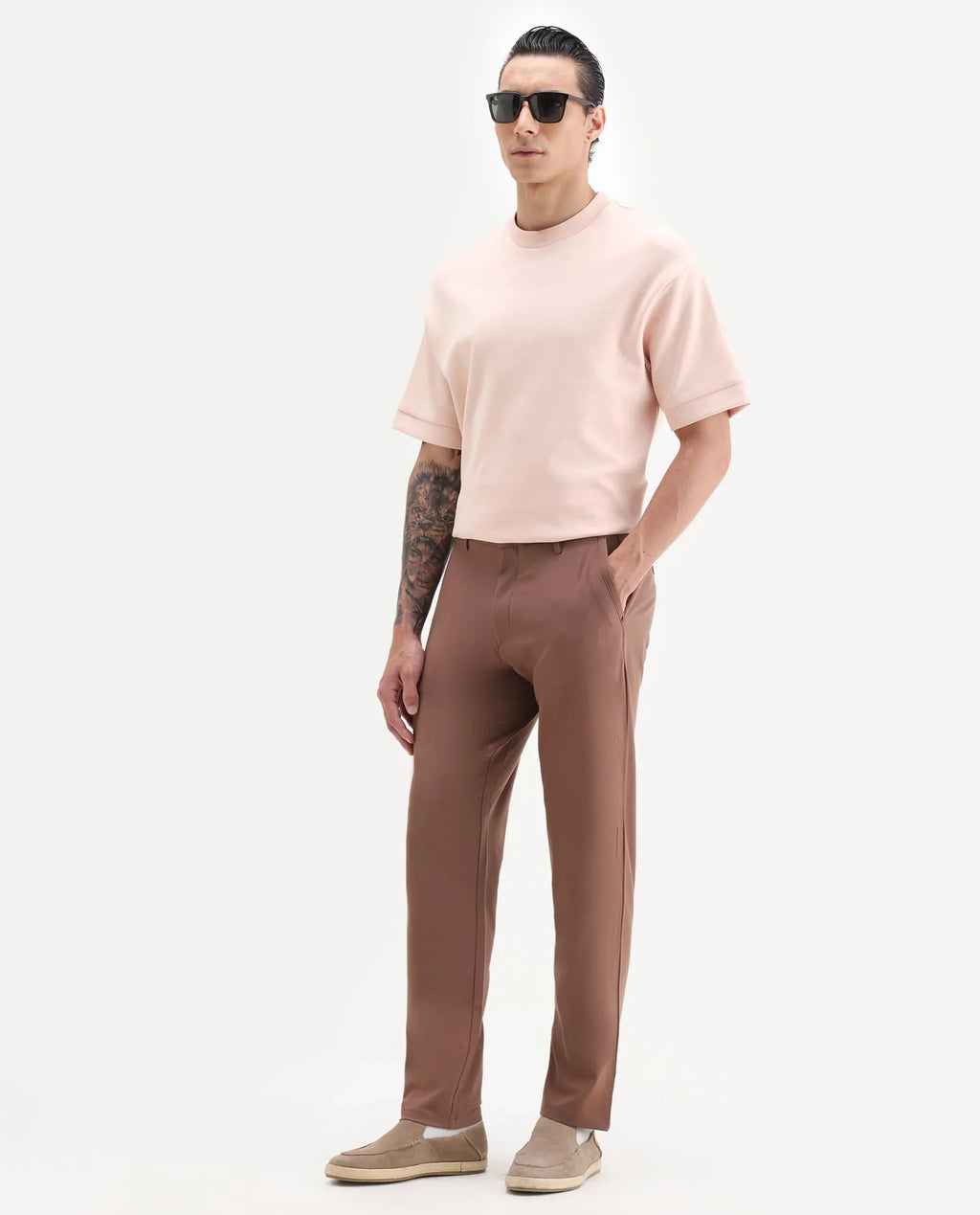 Rare Rabbit Men's Driver-2 Dusky Rust Polyester Blend Plain Regular Fit Trouser