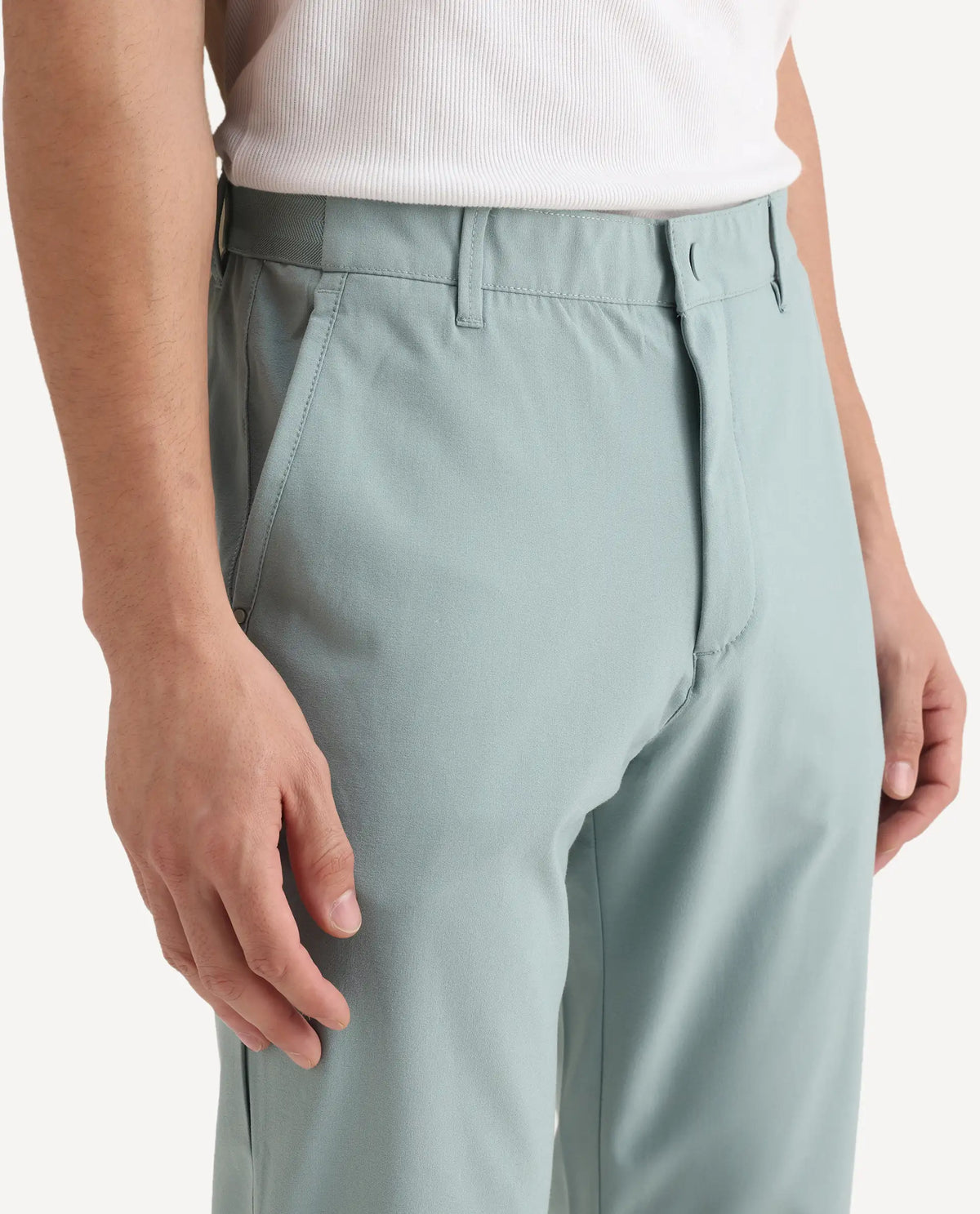 Rare Rabbit Men's Driver-2 Pastel Green Polyester Blend Plain Regular Fit Trouser