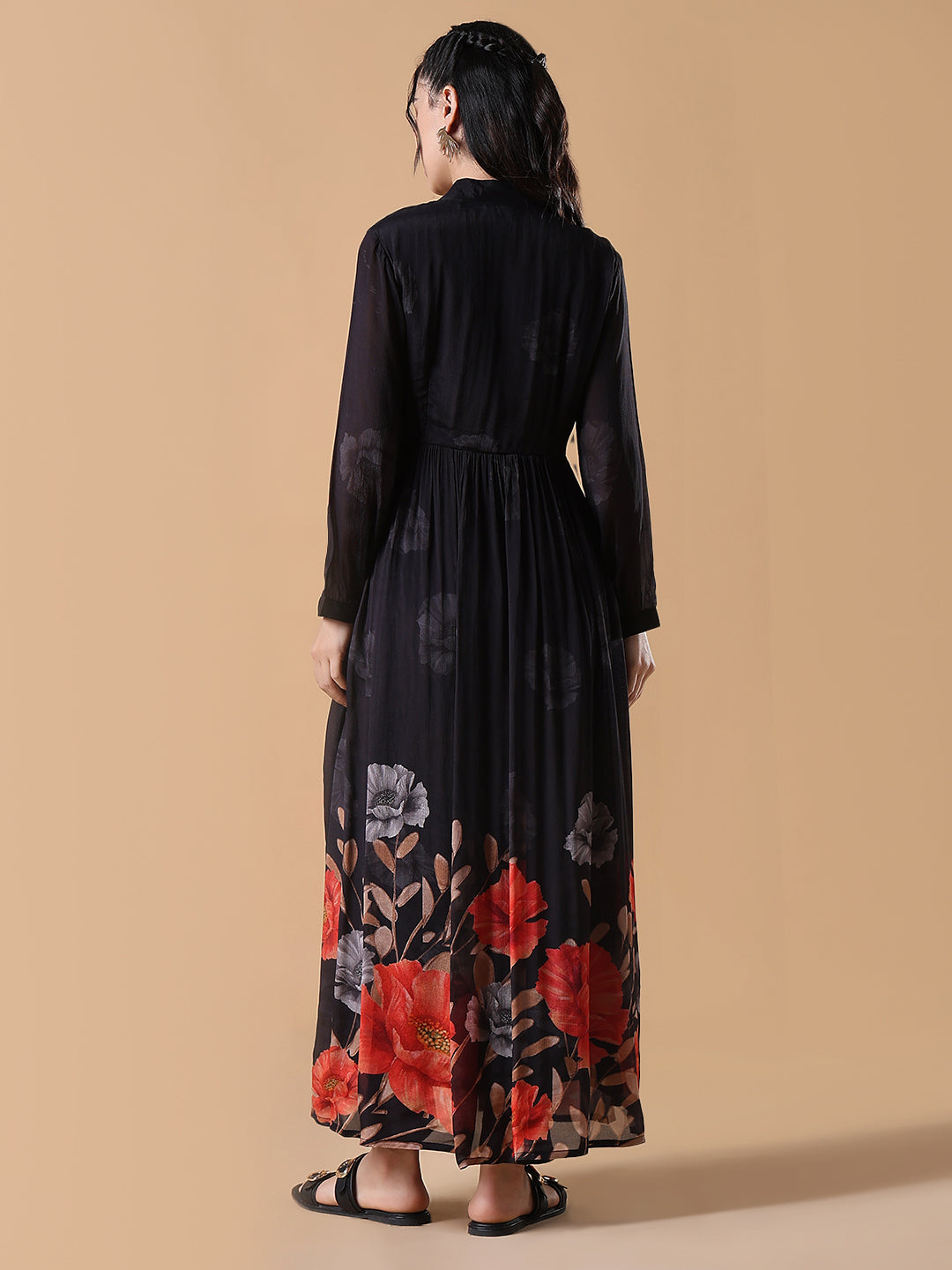 Women's Black Floral Anarkali Kurta