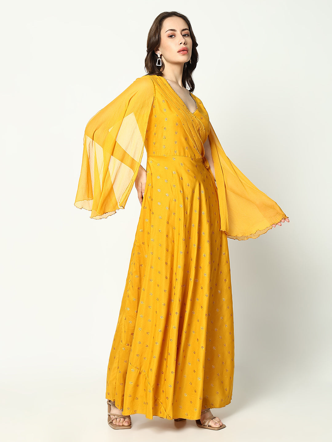 Women's Anarkali Floral Yellow Kurta