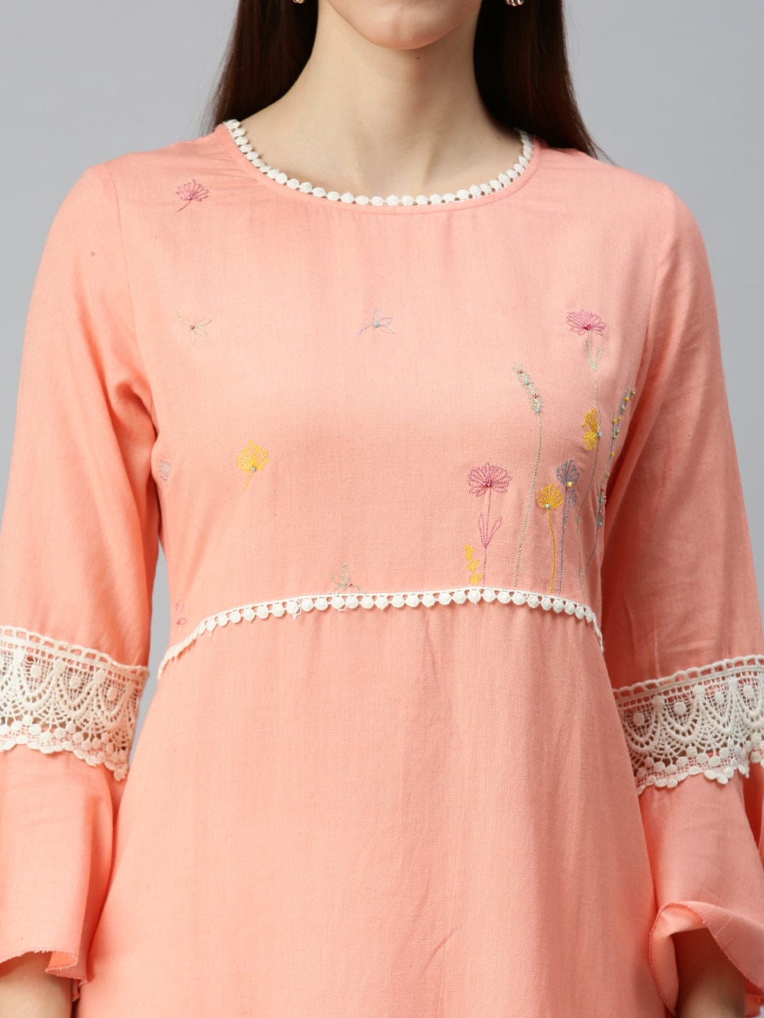 Women's Yoke Design Peach A-Line Kurta