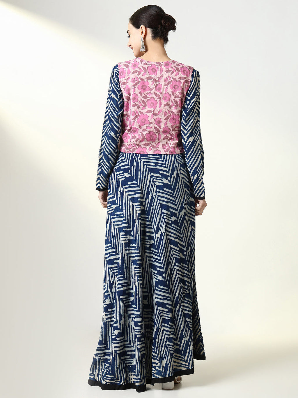 Women's Blue Abstract Anarkali Kurta with Overcoat