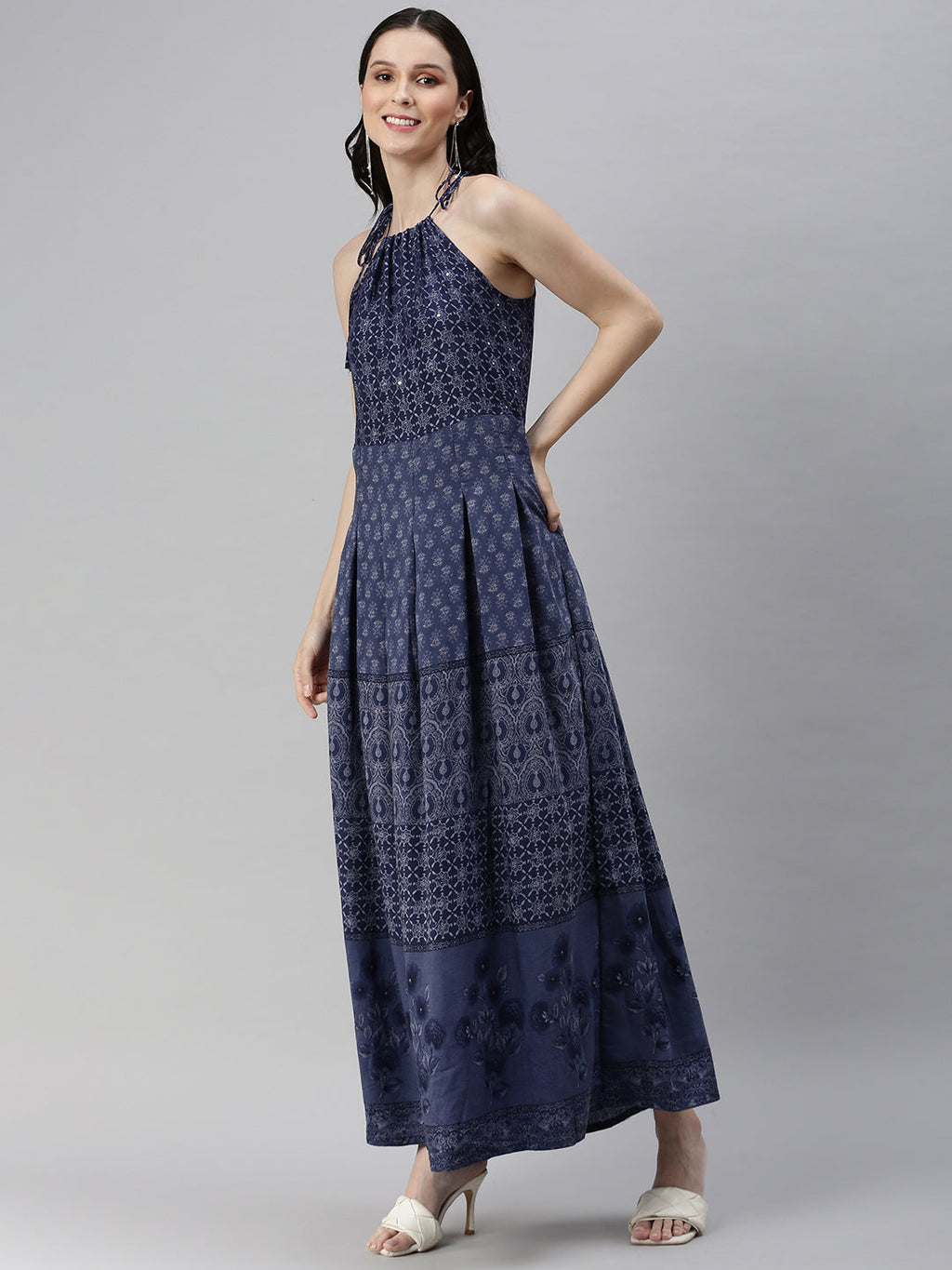 Women's Blue Printed A-Line Kurta