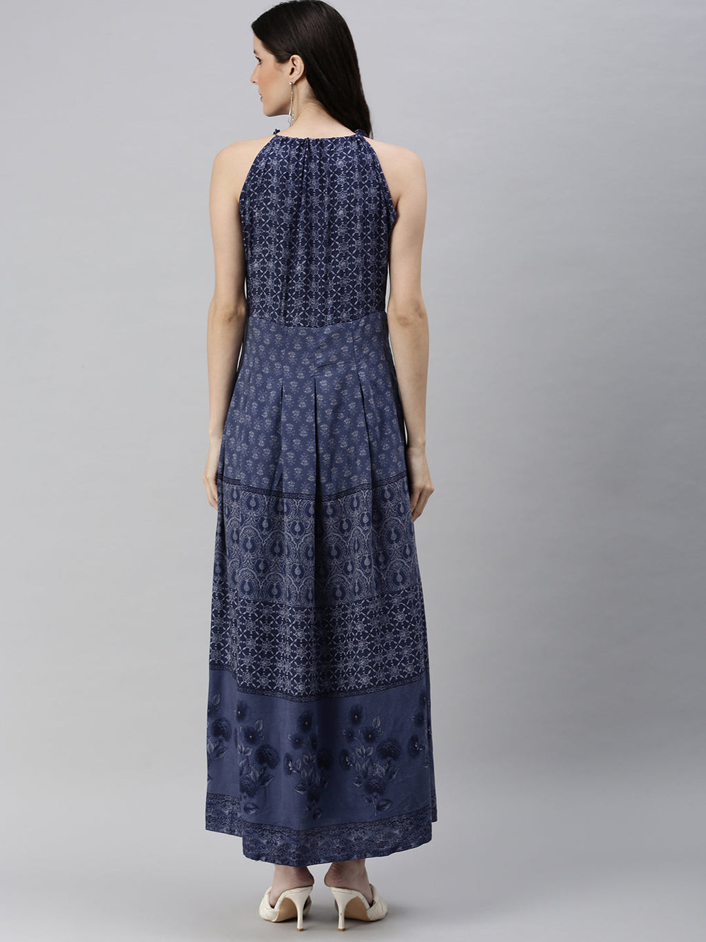 Women's Blue Printed A-Line Kurta