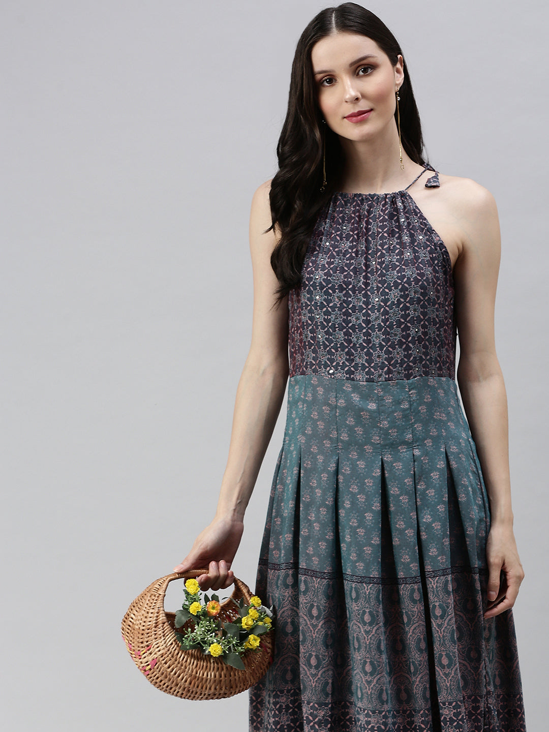 Women's Turquoise Blue Printed A-Line Kurta
