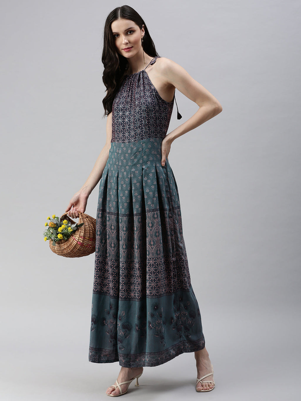 Women's Turquoise Blue Printed A-Line Kurta