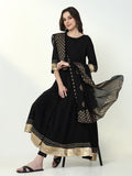 Women's Anarkali Solid Black Kurta Sets with Dupatta