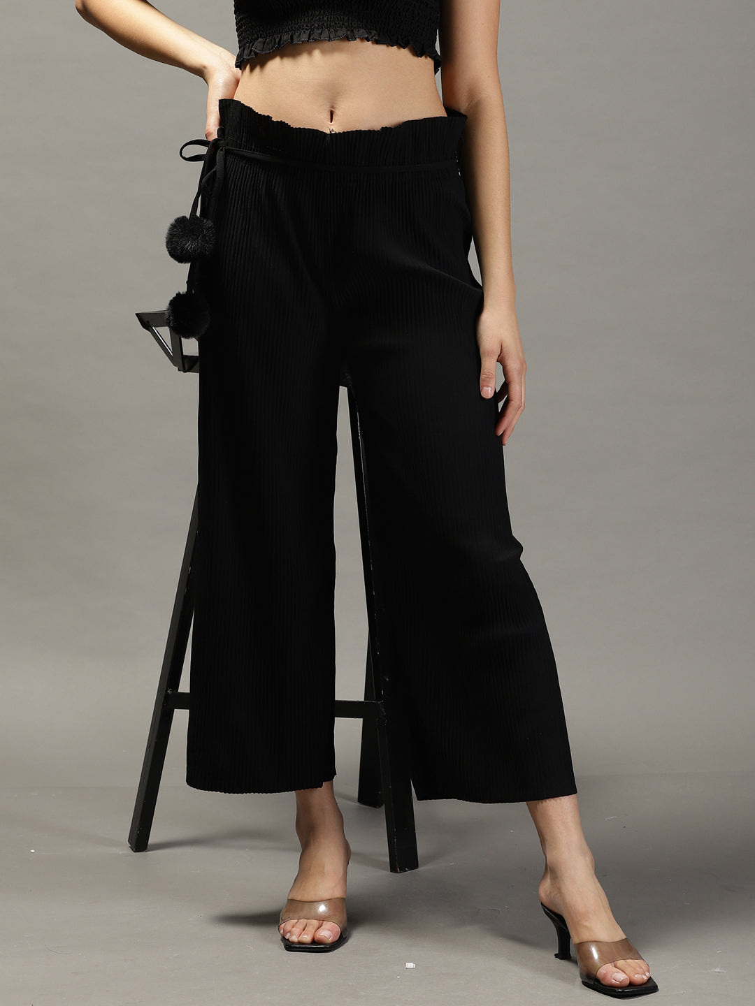 Women's Black Relaxed Straight Fit Trousers