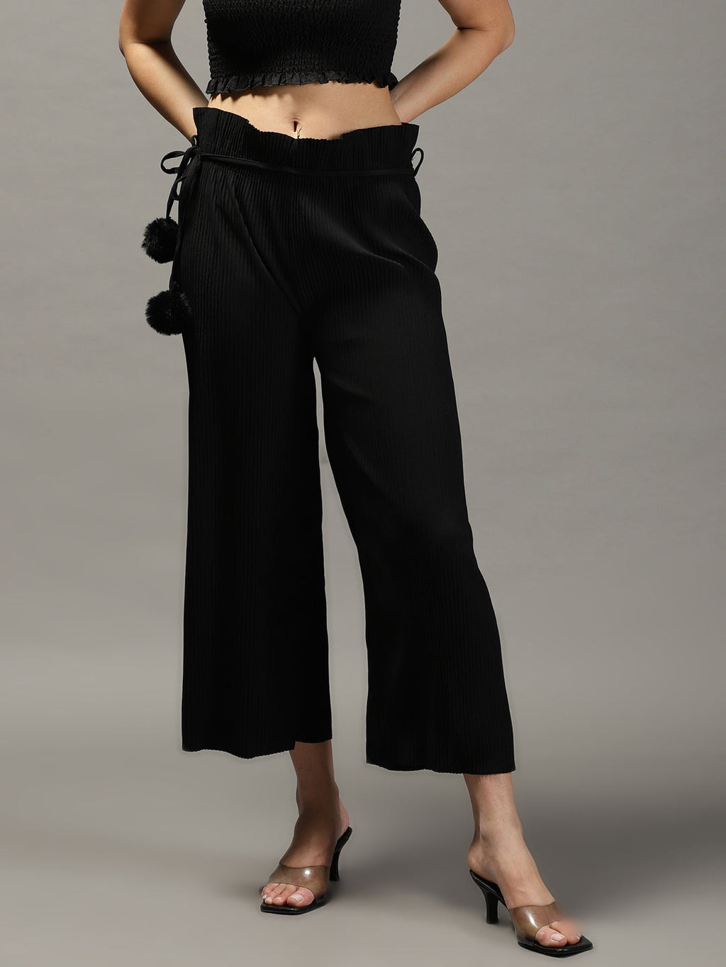Women's Black Relaxed Straight Fit Trousers