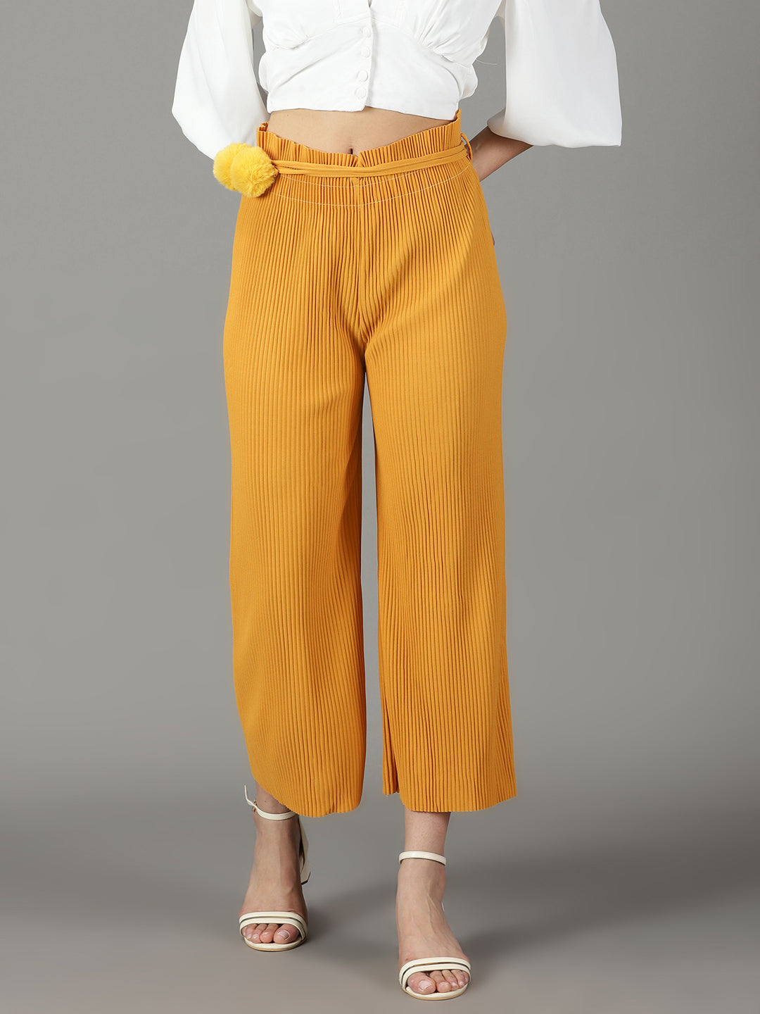 Women's Mustard Mid-Rise Relaxed Straight Fit Trousers