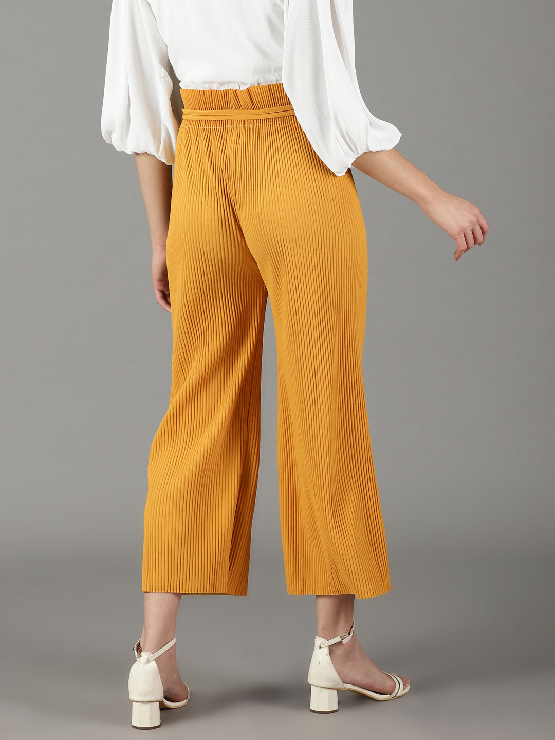 Women's Mustard Mid-Rise Relaxed Straight Fit Trousers