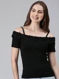 Women's Off-Shoulder Solid Black Top