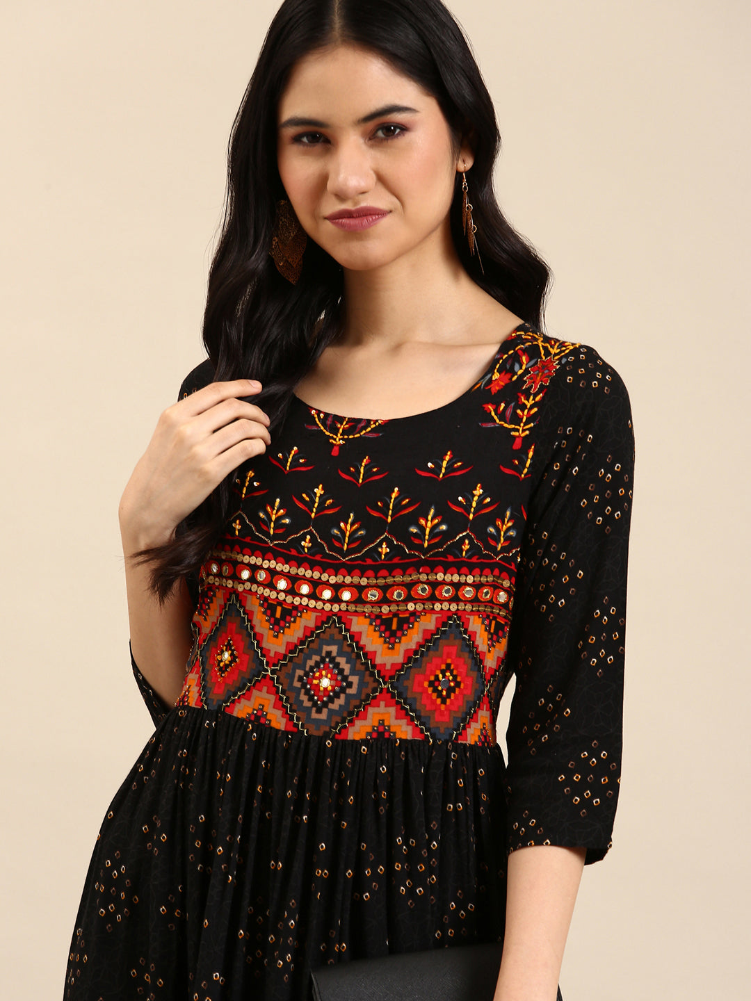 Women's Black Printed Anarkali Kurta