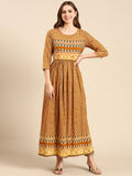 Women's Mustard Printed Thread Work Anarkali Kurta
