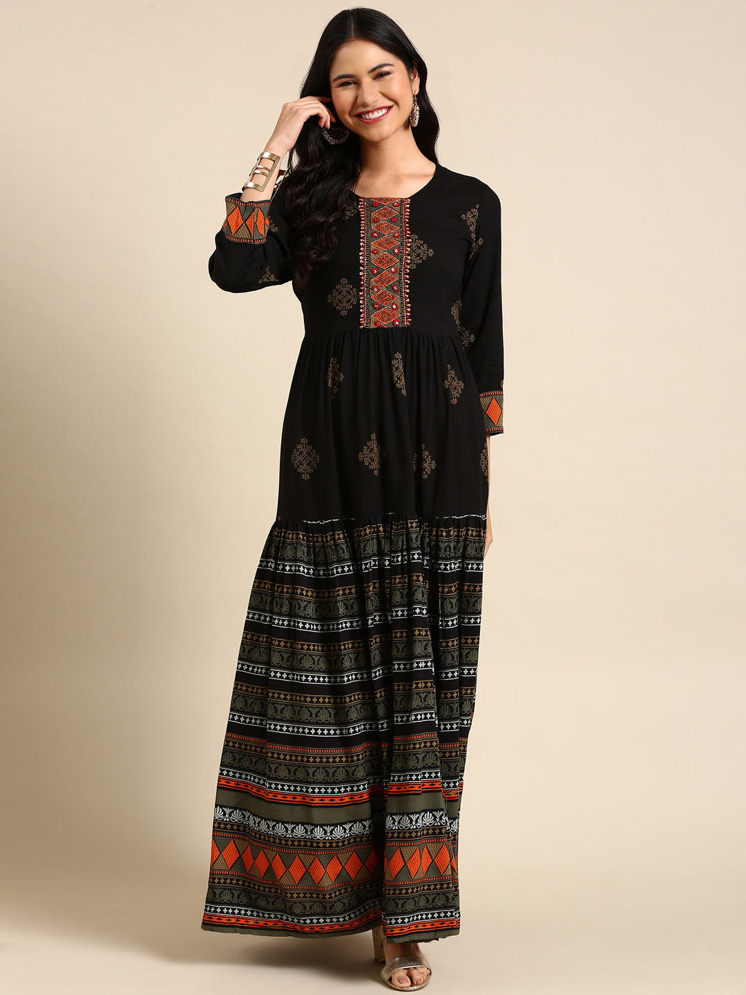 Women's Black Printed Anarkali Kurta