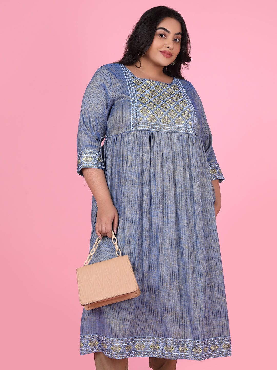 Women's Blue Woven Design A Line Kurta