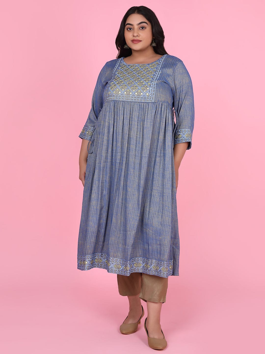 Women's Blue Woven Design A Line Kurta